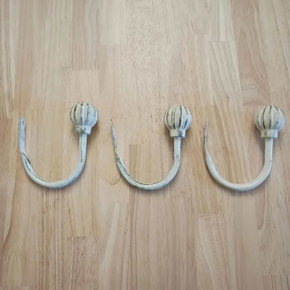 Set of 3 Metal Window Curtain Rods or Coat Hooks Farmhouse Country Decor